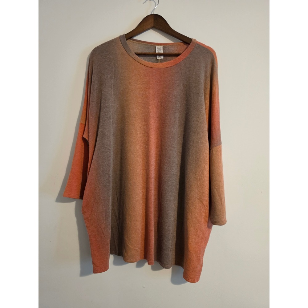 Zenana Ombre Tunic Top Women 2XL Orange Brown Knit Oversized Boho Chic Trendy